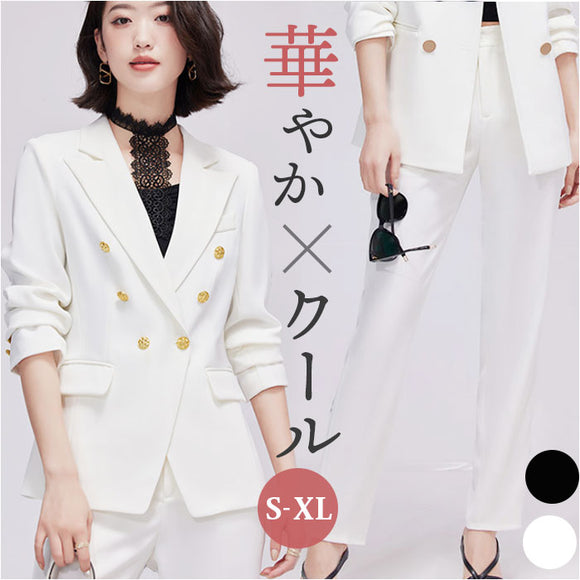 レディース スーツ セットアップ ビジネス 通販 パンツスーツ 上下セット レディーススーツ ビジネススーツ セレモニースーツ フォーマルスーツ 長袖 無地 金ボタン ビジカジ 入学式