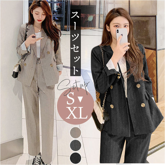 レディース スーツ セットアップ ビジネス 通販 ビジネススーツ セレモニースーツ フォーマルスーツ パンツスーツ 上下セット レディーススーツ 長袖 無地 金ボタン ビジカジ 入学式