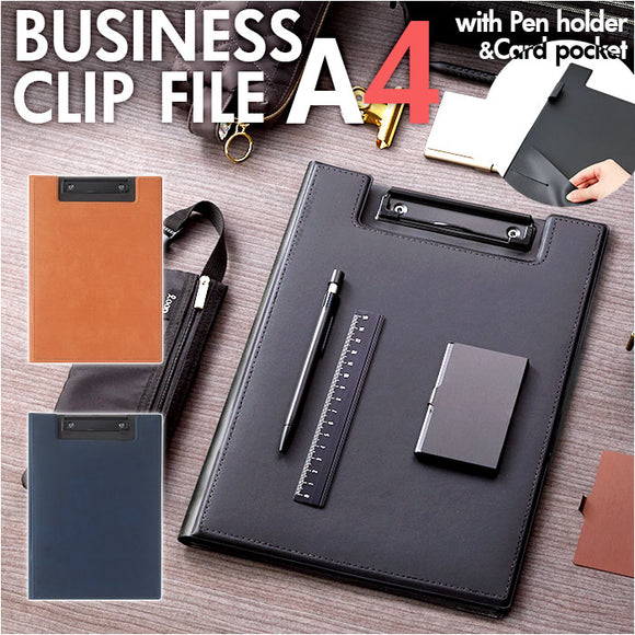 バインダー ビジネスクリップファイル 通販 A4 クリップボード クリップ ファイル 多機能 ビジネス 商談 オフィス レイメイ藤井 二つ折り 上品 仕事 ペンホルダー ポケット 書類 高級感