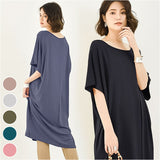 ワンピース Tシャツスカート 通販 五分袖 ロングシャツワンピース ロングシャツ ワンピース ワンピ ミドル丈 Tシャツワンピース 普段着 ラウンドネック 無地 シンプル カジュアル