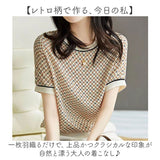 トップス レディース 半袖 通販 ブラウス tシャツ 春夏 カットソー レトロ柄 半袖Tシャツ 半袖ブラウス クルーネック 春 夏 秋 大きいサイズ オフィスカジュアル 通勤 上品 きれいめ 大人