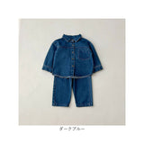 キッズ デニム セットアップ 通販 長袖 パンツ ロングパンツ 長ズボン デニムパンツ 男の子 女の子 子供服 上下セット カジュアル おしゃれ かわいい 可愛い ボトムス 無地 シンプル