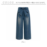 キッズ デニム パンツ 通販 ズボン 長ズボン 子供服 ボトムス ジーパン リボン こども 子ども ストレッチ ゆったり カジュアル ウエストゴム 通学 ワイド 小学生 ロングデニム