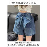 デニムショートパンツスカート 通販 パンツ ショートパンツ 短パン 子供服 こども服 子ども服 子供 女の子 ボトムス リボン 小学生 キッズ ポケット付き 通学 ジュニア お出かけ 外出