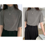 tシャツ 通販 カットソー レディースTシャツ トップス 半袖 ハイネック オフィスカジュアル モックネック 通勤 通学 女性 レディース ゆったり ゆるT 無地 ストレッチ 大きいサイズ
