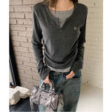 tシャツ レディース 長袖 通販 カットソー 重ね着風トップス レイヤード風ロンT カジュアル きれいめ無地 スリムフィット 通学通勤 あったか防寒 秋冬ファッション シンプルベーシック