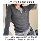 tシャツ レディース 長袖 通販 カットソー 重ね着風トップス レイヤード風ロンT カジュアル きれいめ無地 スリムフィット 通学通勤 あったか防寒 秋冬ファッション シンプルベーシック
