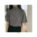 モックネックTシャツ 通販 半袖カットソー ドロップショルダー タートルネック ストレッチ素材 カジュアル 伸縮性 ゆるTシャツ 無地 シンプル 首元カバー 日よけ対策 プルオーバー 春夏秋