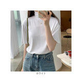 モックネックTシャツ 通販 半袖カットソー ドロップショルダー タートルネック ストレッチ素材 カジュアル 伸縮性 ゆるTシャツ 無地 シンプル 首元カバー 日よけ対策 プルオーバー 春夏秋
