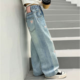 ワイドパンツ キッズ 女の子 通販 ハート 刺繍 デニム デニムパンツ ロングパンツ パンツ 長ズボン ズボン ジーンズ ジーパン ボトムス 子供服 ジュニア ガールズ 春 秋 カジュアル