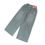 ワイドパンツ キッズ 女の子 通販 ハート 刺繍 デニム デニムパンツ ロングパンツ パンツ 長ズボン ズボン ジーンズ ジーパン ボトムス 子供服 ジュニア ガールズ 春 秋 カジュアル