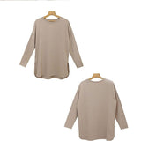 長袖 Tシャツ レディース 通販 カットソー ロンT ロングTシャツ トップス 無地 シンプル 後ろが長い 重ね着 綿 USAコットン オーバーサイズ クルーネック ラウンドヘム