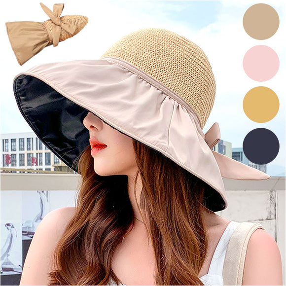 つば広ハット 帽子 レディース 通販 ハット サンバイザー ツバ広 折り畳み 折りたたみ リボン付き UVカット 紫外線防止 大きめ 大きいサイズ 通気性 ワイヤー入り すっぽり被れる 綿 麻