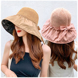 つば広ハット 帽子 レディース 通販 ハット サンバイザー ツバ広 折り畳み 折りたたみ リボン付き UVカット 紫外線防止 大きめ 大きいサイズ 通気性 ワイヤー入り すっぽり被れる 綿 麻