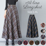 ロングスカート 柄 スカート 通販 アンブレラスカート フレアスカート フレア Aラインスカート Aライン ハイウエスト ウール ロング ロング丈 レトロ チェック エレガント レディース