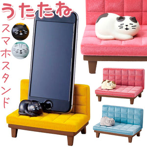 スマホスタンド 猫 通販 うたたねスマホスタンド スマホ置き スマホホルダー 卓上 おしゃれ かわいい ネコ ねこ ベンチ ソファ フロッキー加工 縦置き 横置き DECOLE デコレ