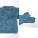 ニット レディース 長袖 通販 丸首 セーター ニットセーター 柔らかい おしゃれ プルオーバー シャギー トップス 無地 カジュアル 暖かい オシャレ 冬 秋冬 防寒 オフィス 通勤 シンプル