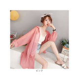 パーカー カーディガン ロング 薄手 レディース 通販 羽織り 羽織 長袖 涼しい フード付き ゆったり 体型カバー シースルー ロング丈 シンプル 冷房対策 冷え対策 通気性 かわいい 海 OL