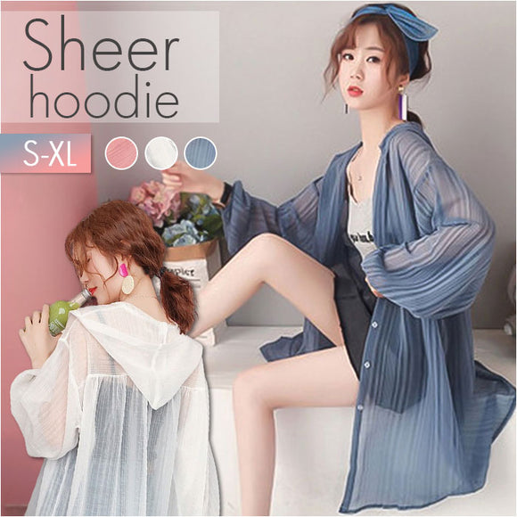 パーカー カーディガン ロング 薄手 レディース 通販 羽織り 羽織 長袖 涼しい フード付き ゆったり 体型カバー シースルー ロング丈 シンプル 冷房対策 冷え対策 通気性 かわいい 海 OL