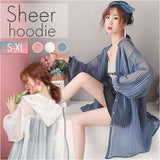 パーカー カーディガン ロング 薄手 レディース 通販 羽織り 羽織 長袖 涼しい フード付き ゆったり 体型カバー シースルー ロング丈 シンプル 冷房対策 冷え対策 通気性 かわいい 海 OL