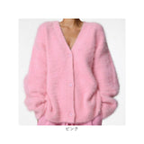 ニット カーディガン レディース 通販 ニットカーディガン シャギーニット カーデガン トップス ゆったり 羽織り 毛足長い 暖かい 秋 冬 秋冬 ボタン vネック シャギーカーディガン 大人