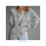 ニット カーディガン レディース 通販 ニットカーディガン シャギーニット カーデガン トップス ゆったり 羽織り 毛足長い 暖かい 秋 冬 秋冬 ボタン vネック シャギーカーディガン 大人