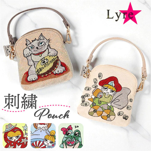 ポーチ 小物入れ 通販 Lyre リタちゃん メイクポーチ マルチケース コスメポーチ 刺繍 スパンコール 化粧ポーチ 持ち運び スリム コンパクト オフィス かわいい おしゃれ キュート