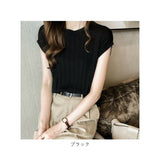 リブニット 半袖 レディース 通販 カットソー シャツ Tシャツ 半袖ニット タンクトップ ノースリーブ トップス 通勤 通学 無地 シンプル カジュアル きれいめ おしゃれ 大人 可愛い 春 夏