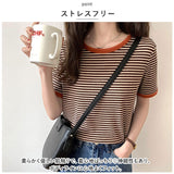 半袖tシャツ レディース 通販 シャツ カットソー Tシャツ リンガーtシャツ リブボーダー トップス Uネック ラウンドネック 無地 シンプル カジュアル おしゃれ 大人 可愛い 春 夏