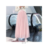 チュール スカート ロング 通販 チュールスカート ロングスカート ボトムス マキシスカート きれいめ おしゃれ かわいい プリーツ ふんわり 柔らかい シンプル 無地 ウエストゴム