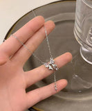 ネックレス レディース シンプル 通販 ペンダント ジュエリー レディースアクセサリー リボン ストーン 大人 かわいい おしゃれ 可愛い オシャレ 大人っぽい シルバー リボンストーン