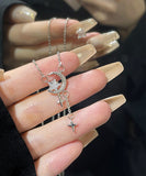 ネックレス レディース シルバー シンプル 通販 ペンダント 首飾り ジュエリー アクセサリー 月 星 大人 かわいい おしゃれ 可愛い オシャレ 女性 ムーンスターストーンネックレス