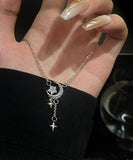 ネックレス レディース シルバー シンプル 通販 ペンダント 首飾り ジュエリー アクセサリー 月 星 大人 かわいい おしゃれ 可愛い オシャレ 女性 ムーンスターストーンネックレス