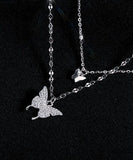 ネックレス レディース シルバー シンプル 通販 ペンダント 首飾り ジュエリー アクセサリー ダブル 二重 蝶々 大人 かわいい おしゃれ 可愛い オシャレ バタフライツインズネックレス