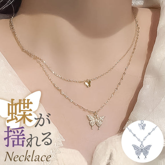 ネックレス レディース シンプル 通販 ペンダント 首飾り ジュエリー アクセサリー 二重 ダブル 蝶々 蝶 大人 かわいい おしゃれ 可愛い オシャレ ダブルバタフライネックレス nec-0580