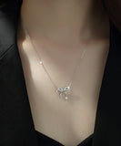 ネックレス レディース シルバー 通販 ペンダント 首飾り アクセサリー ジュエリー リボン シンプル 二重 大人 かわいい おしゃれ 可愛い オシャレ 女性 ダブルリボンモチーフネックレス