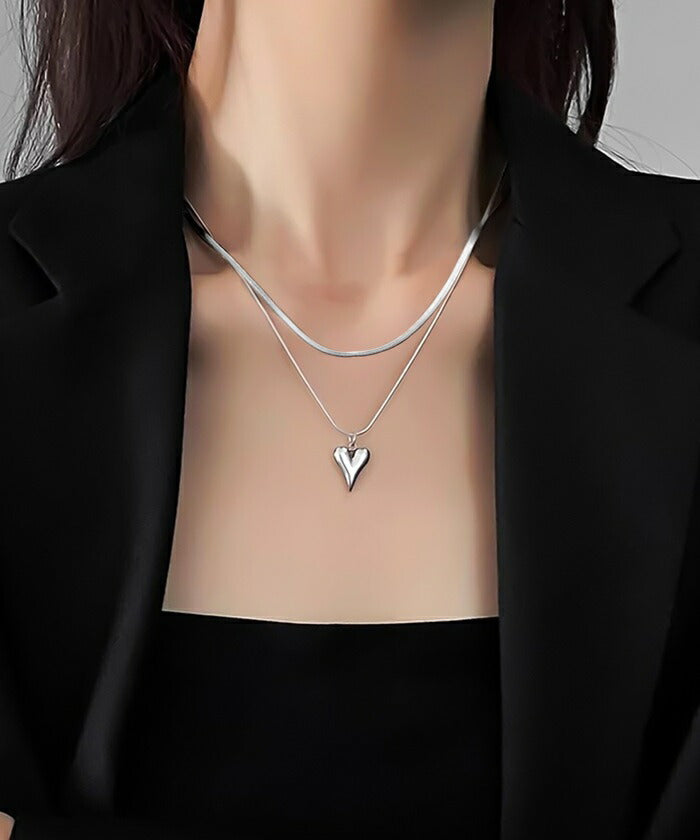 ネックレス レディース シルバー 通販 ペンダント 首飾り アクセサリー ジュエリー ハート シンプル 大人 かわいい おしゃれ 可愛い 女性 ダブルレイヤーハートモチーフネックレス