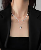 ネックレス レディース シルバー 通販 ペンダント 首飾り アクセサリー ジュエリー ハート シンプル 大人 かわいい おしゃれ 可愛い 女性 ダブルレイヤーハートモチーフネックレス