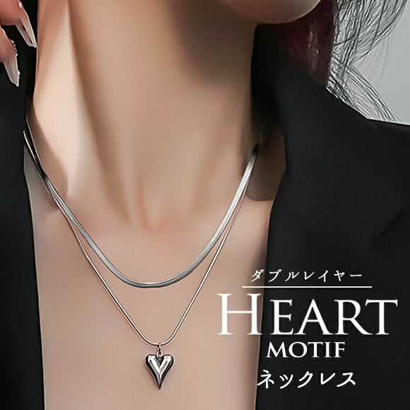 ネックレス レディース シルバー 通販 ペンダント 首飾り アクセサリー ジュエリー ハート シンプル 大人 かわいい おしゃれ 可愛い 女性 ダブルレイヤーハートモチーフネックレス