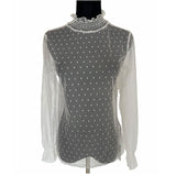 シアートップス 長袖 通販 シアー カットソー シアーブラウス チュールブラウス チュール インナー 透け シースルー フリルネック トップス 大人 かわいい おしゃれ 可愛い 女性 top-029