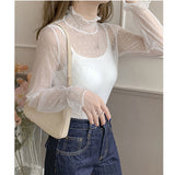 シアートップス 長袖 通販 シアー カットソー シアーブラウス チュールブラウス チュール インナー 透け シースルー フリルネック トップス 大人 かわいい おしゃれ 可愛い 女性 top-029