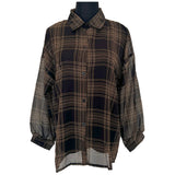 シアーシャツ チェック 通販 シアーブラウス シアー ブラウス 長袖シャツ レディース トップス シースルーシャツ シャツ チェック柄 薄手 透け感 羽織り 春夏秋 冷房対策 カジュアル