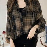 シアーシャツ チェック 通販 シアーブラウス シアー ブラウス 長袖シャツ レディース トップス シースルーシャツ シャツ チェック柄 薄手 透け感 羽織り 春夏秋 冷房対策 カジュアル