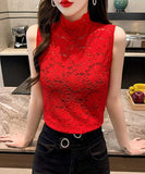 ハイネック レース タンクトップ 通販 ノースリーブ 透け感 トップス ハイネックレースインナー 袖なし 総レース レディース 大人 かわいい きれいめ 上品 セクシー おしゃれ シンプル