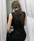 ハイネック レース タンクトップ 通販 ノースリーブ 透け感 トップス ハイネックレースインナー 袖なし 総レース レディース 大人 かわいい きれいめ 上品 セクシー おしゃれ シンプル