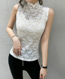 ハイネック レース タンクトップ 通販 ノースリーブ 透け感 トップス ハイネックレースインナー 袖なし 総レース レディース 大人 かわいい きれいめ 上品 セクシー おしゃれ シンプル