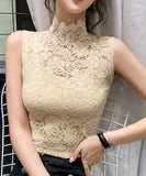 ハイネック レース タンクトップ 通販 ノースリーブ 透け感 トップス ハイネックレースインナー 袖なし 総レース レディース 大人 かわいい きれいめ 上品 セクシー おしゃれ シンプル