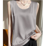 タンクトップ レディース ゆったり 通販 ノースリーブ さらさら ラウンドネック トップス インナー 大人 かわいい きれいめ 上品 シンプル 無地 オフィスカジュアル おしゃれ 可愛い 女性