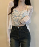 カーディガン レディース ショート丈 通販 シアーカーディガン ボレロ ショートカーディガン カーデガン 羽織もの はおりもの 薄手 長袖 フレアスリーブ トップス 大人 かわいい おしゃれ