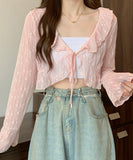 カーディガン レディース ショート丈 通販 シアーカーディガン ボレロ ショートカーディガン カーデガン 羽織もの はおりもの 薄手 長袖 小花柄 フリル トップス 大人 かわいい おしゃれ